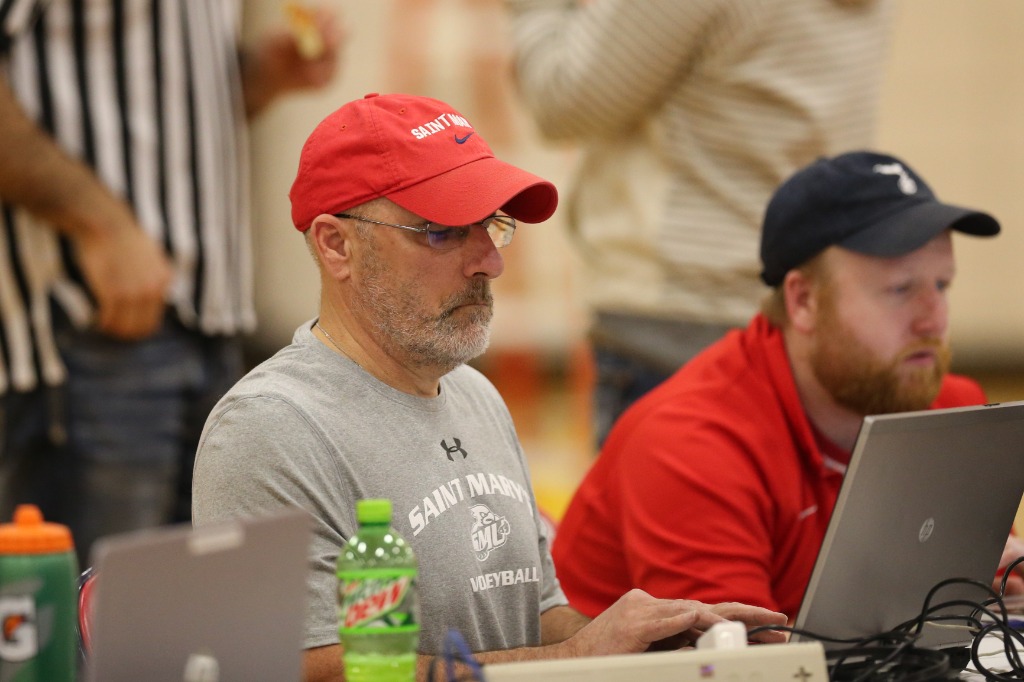 Nadeau back on the keyboard inputting another volleyball match.